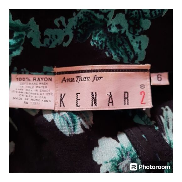 80s Ann Tjan Kenar 2 Floral Faux Wrap Vintage Secretarys Dress - Picture 2 of 5